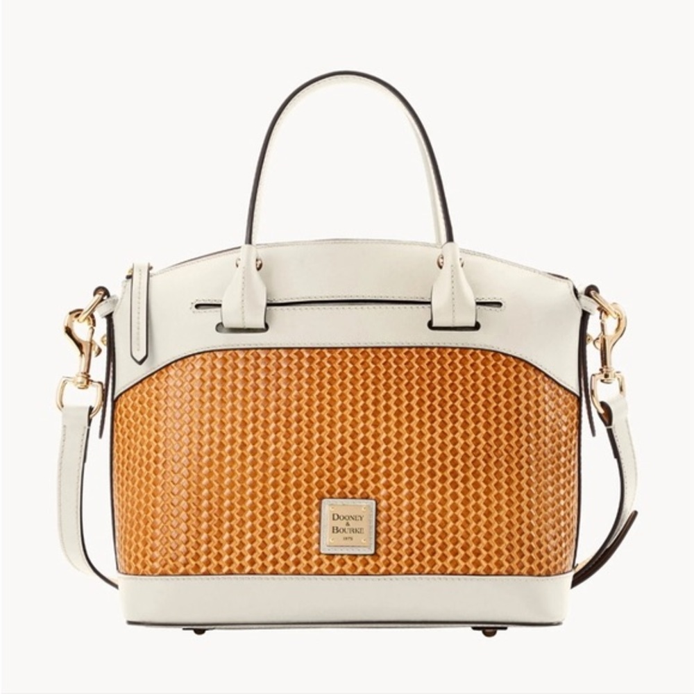 Dooney & Bourke - Woven Embossed Leather Satchel Bag - Beacon - Ivory and Tan